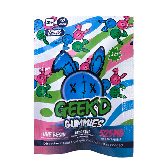 Geek’d - Delta 8 + THCP - Gummies (3ct) - 525mg.